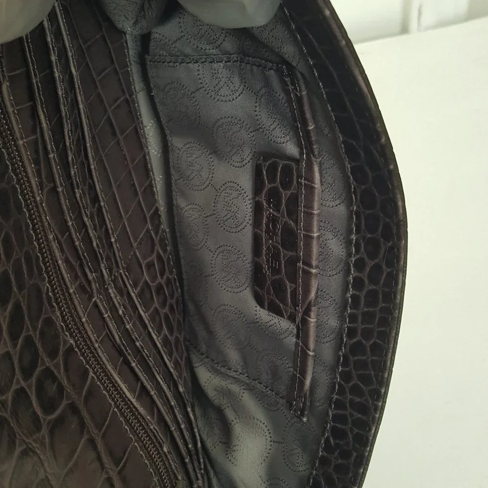 MICHAEL KORS JET SET CHARM LARGE WALLET ON A CHAIN BROWN  Leather Crocodile - Picture 14 of 16